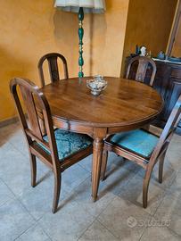 tavolo antiquariato rotondo allungabile e 4 sedie 