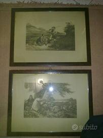 Quadro Coppia Quadri antichi 800 scena caccia Gote