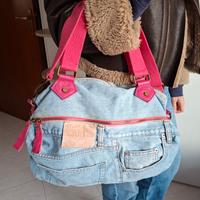 Borsa a spalla/Hobo in denim jeans upcycled fucsia