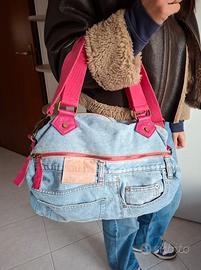 Borsa a spalla/Hobo in denim jeans upcycled fucsia