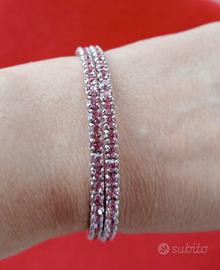 BRACCIALE ACCIAIO E PIETRE ROSA