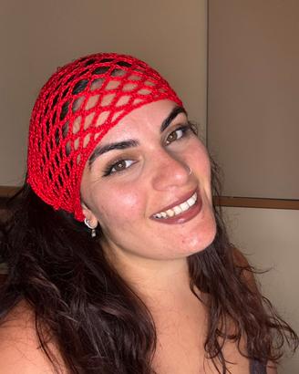Bandana fazzoletto rosso estivo cotone uncinetto