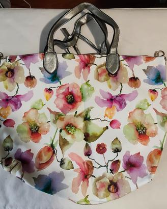 Borsa Tote Reversibile Floreale e Argento - Come N