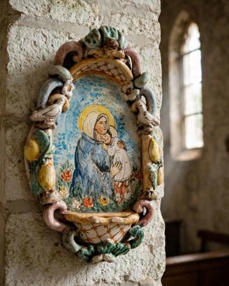 Acquasantiera madonna che abbraccia il bambino