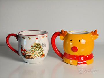 Set 2 tazze natalizie Babbo Natale e Renna