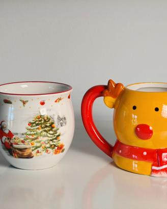 Set 2 tazze natalizie Babbo Natale e Renna