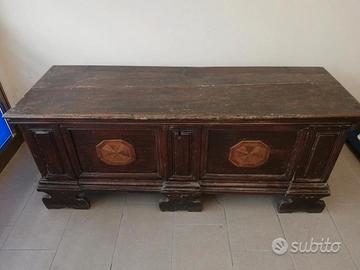 Cassapanca antica intarsiata XVII 600 seicento