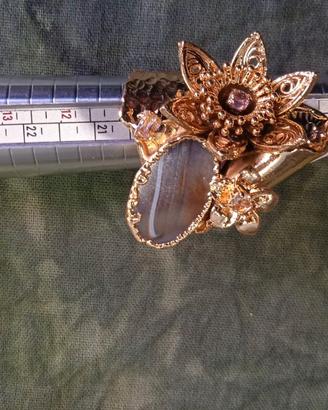 anello agata ottone e zirconi rosa pietre naturali