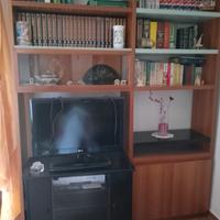 Libreria con base TV e ripiano porta PC