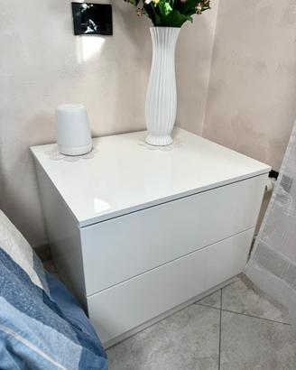 Comodino bianco laccato moderno 2 cassetti