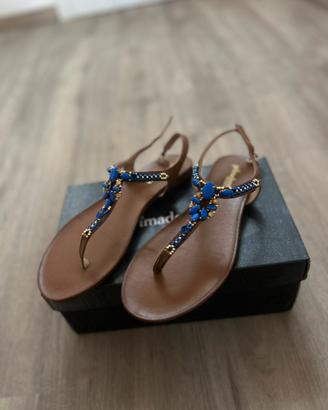 Sandali con gioielli blu cobalto Primadonna NUOVI