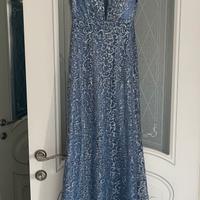 abito lungo azzurro con glitter