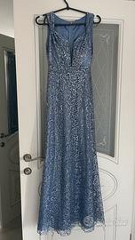 abito lungo azzurro con glitter