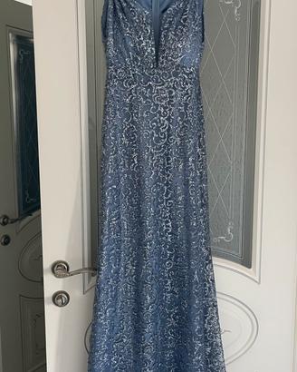 abito lungo azzurro con glitter