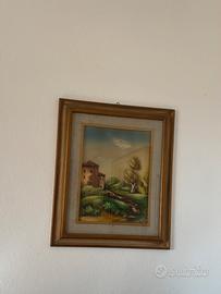 Quadro paesaggio rustico con cornice dorata