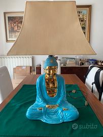 Lampada Budda in ceramica turchese e oro