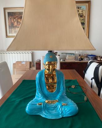 Lampada Budda in ceramica turchese e oro
