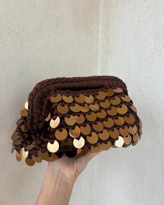 Clutch bag marrone con paillettes