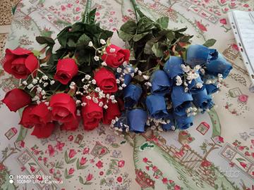 Mazzo rose rosse e blu Seta 