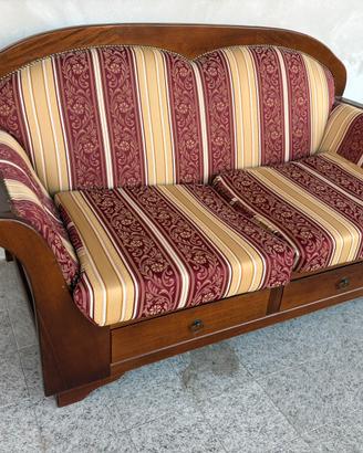 Divano stile arte povera in legno e tessuto