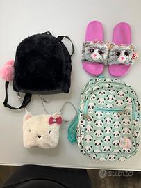 Set zaino, ciabatte e borsa pelosa + zaino panda