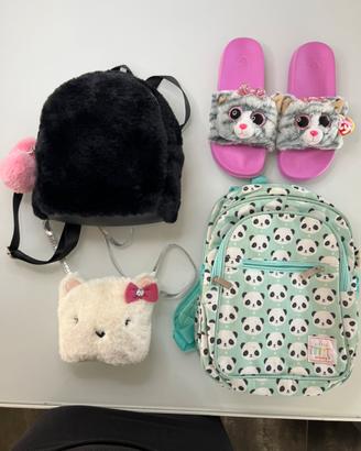 Set zaino, ciabatte e borsa pelosa + zaino panda