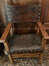 Poltrona Seggiolone Trono pelle antico antiquariat