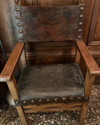 Poltrona Seggiolone Trono pelle antico antiquariat