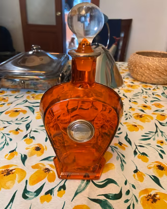 Bottiglia vintage in vetro ambrato con argento 925