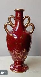 Vaso ceramica Deruta bordeaux e oro