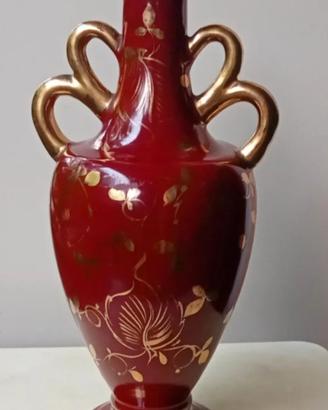 Vaso ceramica Deruta bordeaux e oro