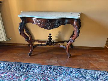 Consolle metà 800 in legno con marmo e specchiera