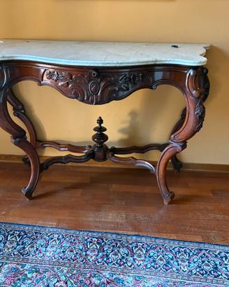 Consolle metà 800 in legno con marmo e specchiera