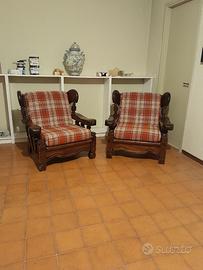 poltrone legno e tessuto vintage