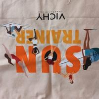 Borsa mare Vichy in Juta beige con manici arancia