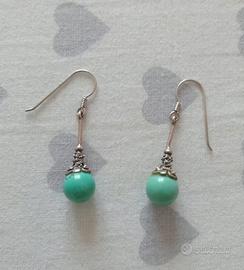 Orecchini Pendenti Argento 925 & Sfere Turchese