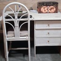 Scrivania vintage in rattan e bambù