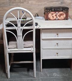 Scrivania vintage in rattan e bambù