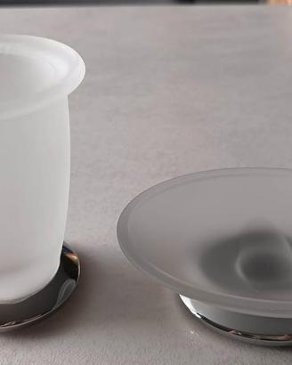 Set bicchiere e portasapone vetro satinato