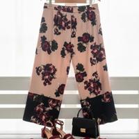 Pantaloni palazzo a vita alta, stampa floreale, ta