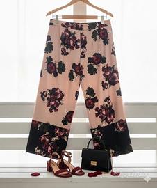 Pantaloni palazzo a vita alta, stampa floreale, ta