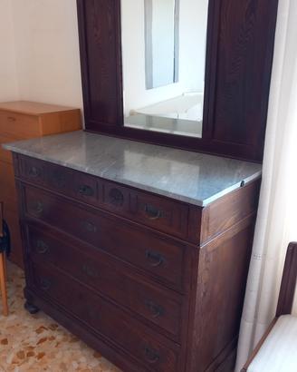 CASSETTIERA ANTICA IN LEGNO MASSELLO CON MARMO 