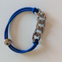 Bracciale con maglie in acciaio e cordoncino blu