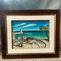 Quadro dipinto olio su tela paesaggio marino