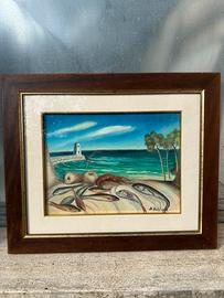 Quadro dipinto olio su tela paesaggio marino