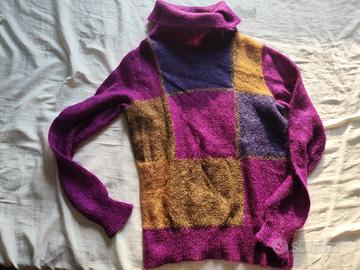 Maglione in angora taglia S viola blu dorato