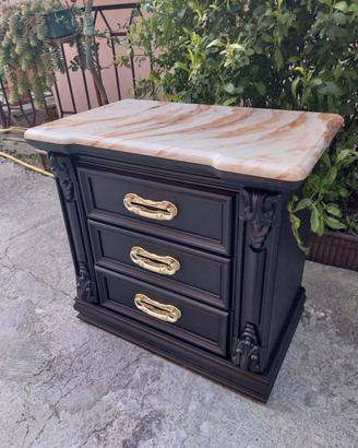 Coppia comodini neri piano in marmo 