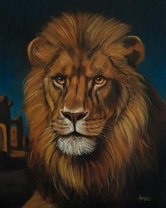 dipinto olio leone