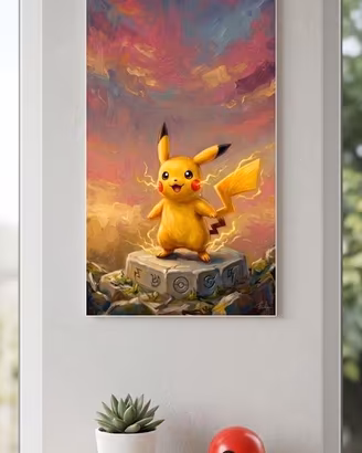 Quadro Pikachu Pokémon - Stampa Tela Fan Art Anime