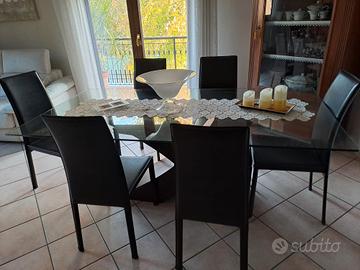 tavolo da pranzo in vetro Con Sedie In Pelle